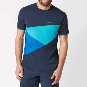 Authentic Porsche Men's Graphic Colorblock T-Shirt Medium Blue Logo Casual Tee